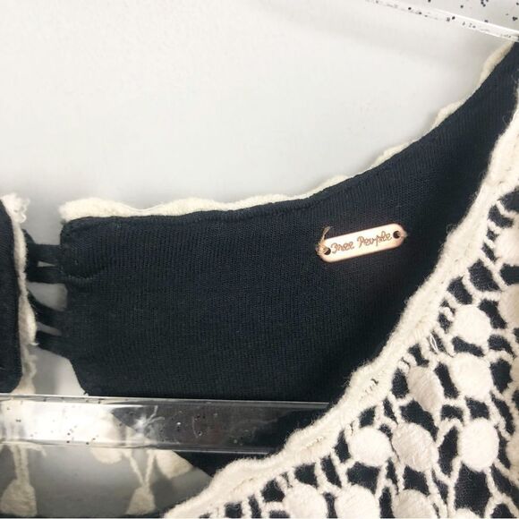 FREE PEOPLE | Ivory Crochet Collar Waffle Texture Black Dress Women’s Size S/M - Picture 8 of 9